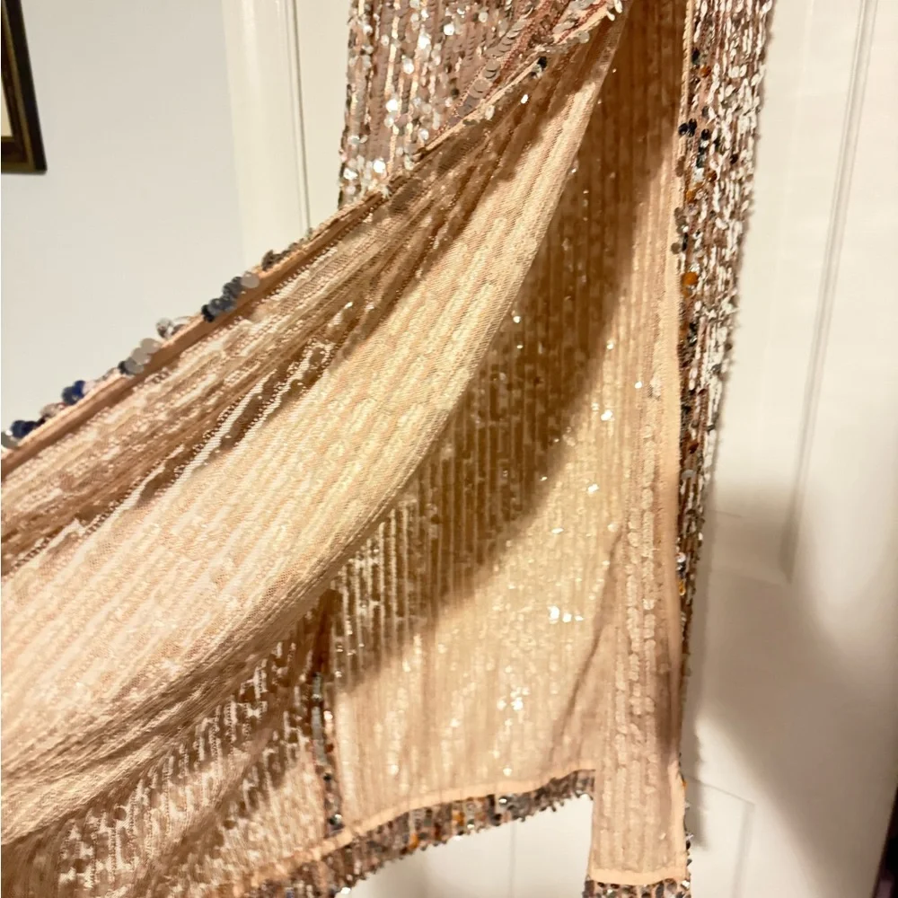 Free People Shimmering Silver Maxi Pencil Skirt with side slit - Picture 4 of 10